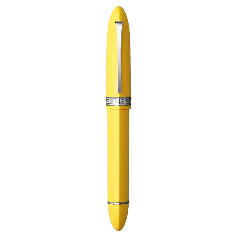 Moonman V60 Triangular Piston Fountain Pen – Ergonomic Extra Fine Writing Instrument with Resin Body And Gift Box (Yellow With Silver Trim & Clip) - Image 3