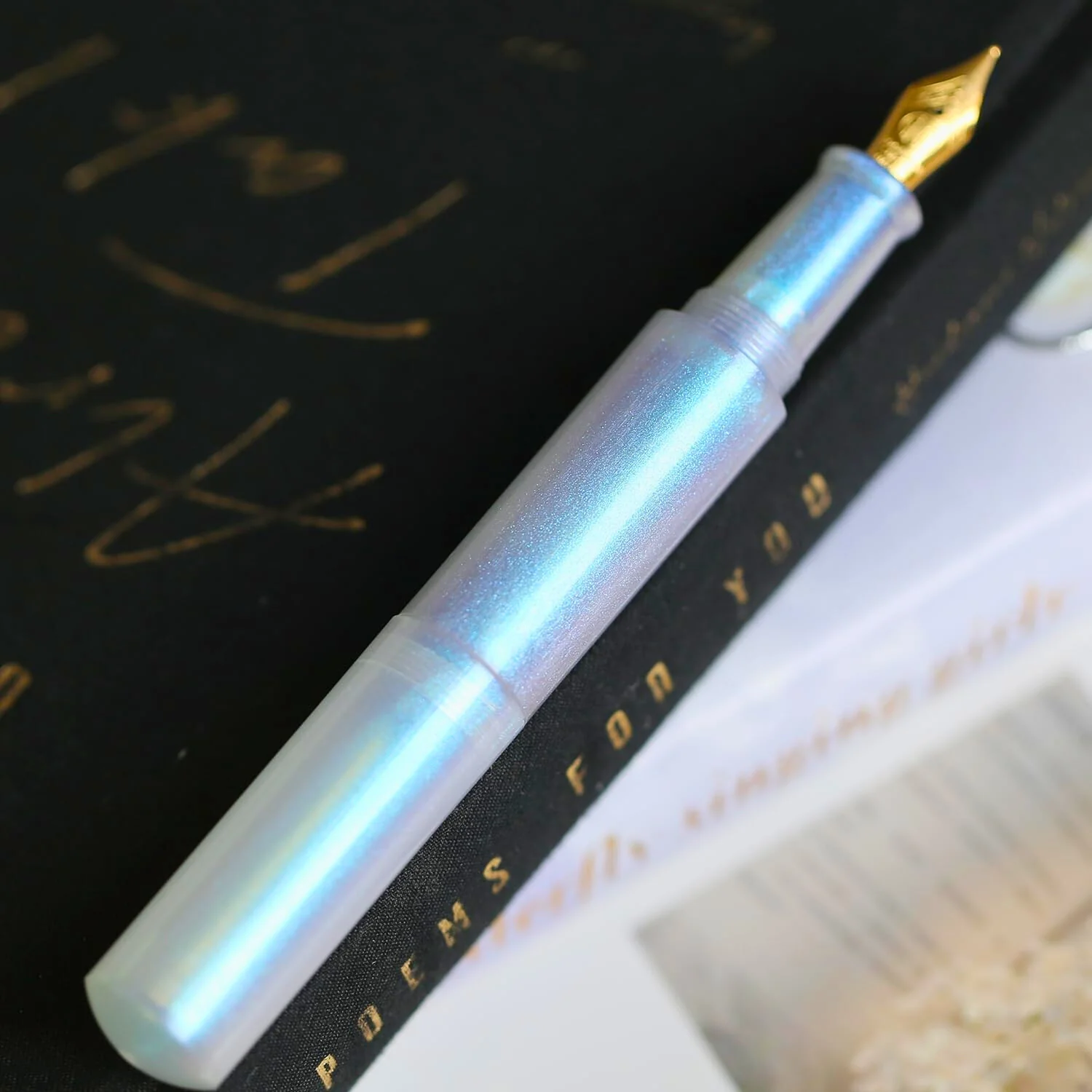 Moonman Wancai Mini Eyedropper Fountain Pen, Fine Nib, Pearl Blue Resin, Pocket-Size Travel Pen - Image 2