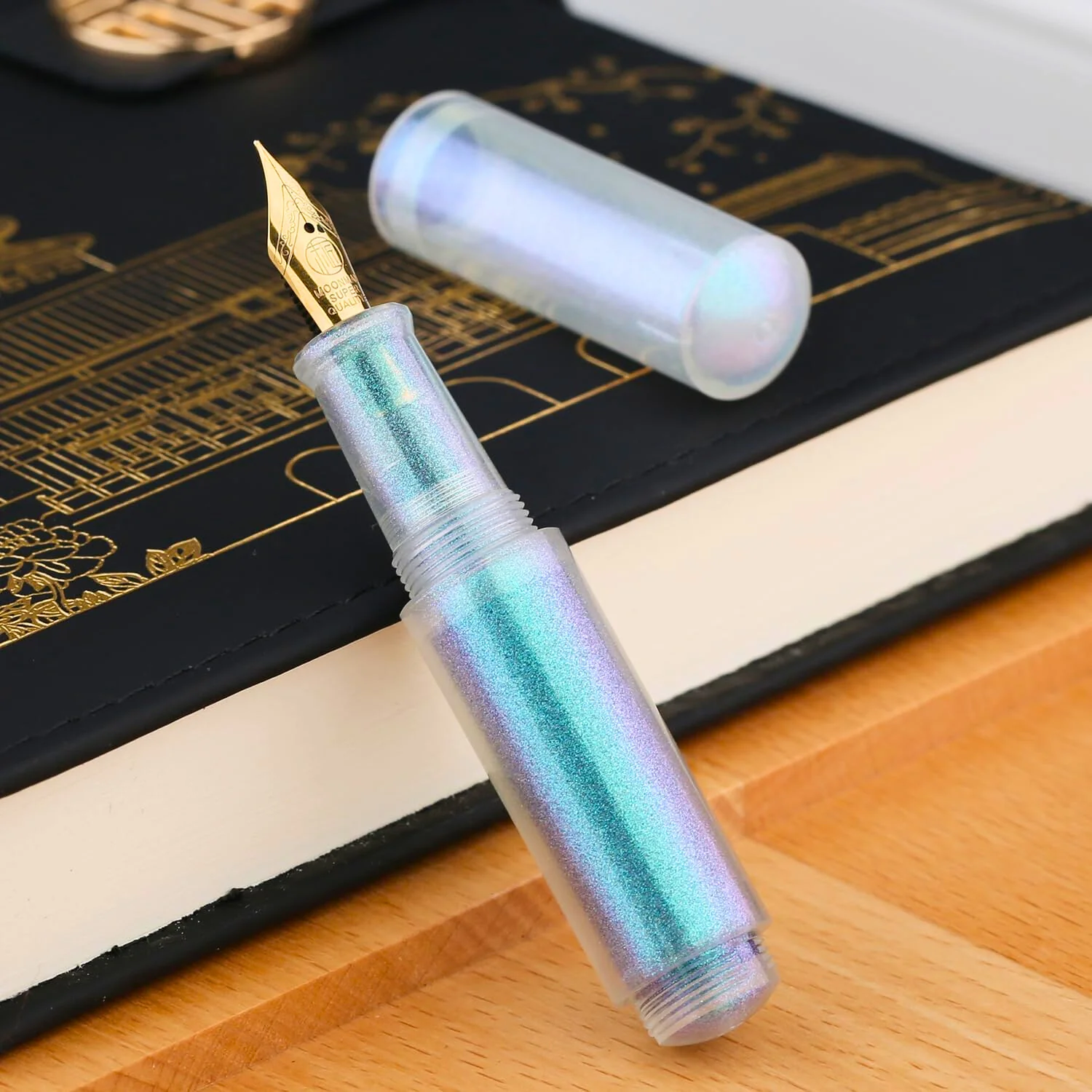 Moonman Wancai Mini Eyedropper Fountain Pen – Fine Nib, Pearl Green Resin, Pocket-Size Travel Pen - Image 2