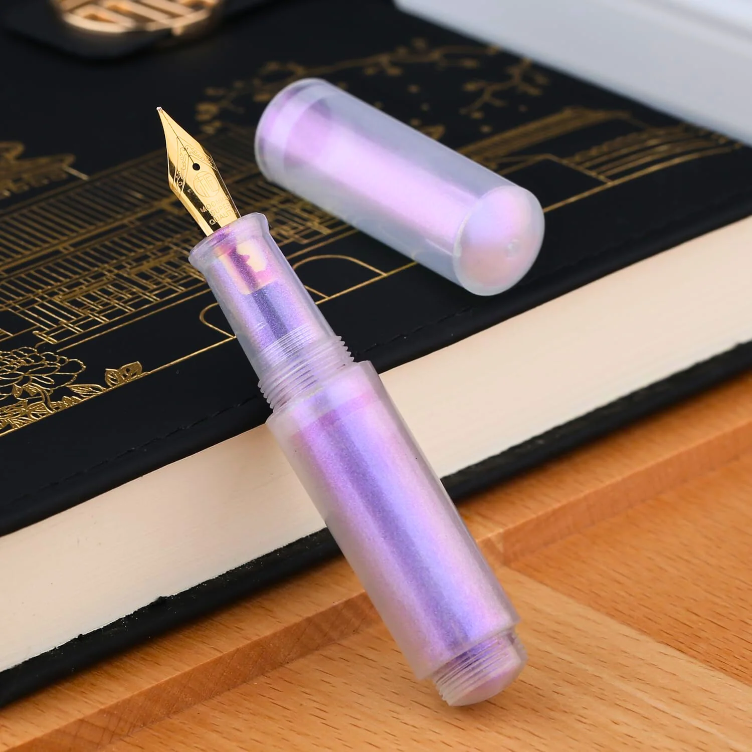 Moonman Wancai Mini Eyedropper Fountain Pen, Fine Nib, Pearl Purple Resin, Pocket-Size Travel Pen - Image 2