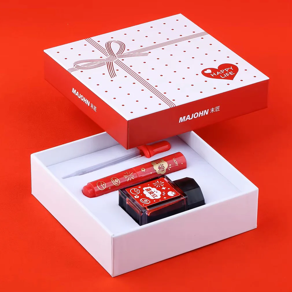 Moonman Wancai Special Edition Pocket Fountain Pen Gift Set with Ink Bottle, Compact Eyedropper Fountain Pen, Limited Edition Red Theme - Image 3