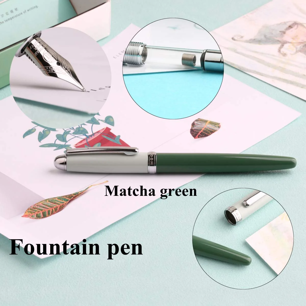 Moonman Youth Fountain Pen – 0.5mm Fine Nib, Metal Body, Elegant Writing Pen for Office & Business, Gift Set (Green) - Image 4