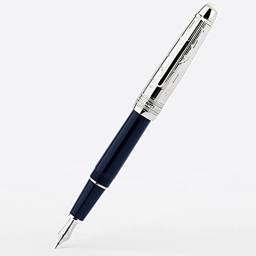 Moonman P135 Blue Resin Fountain Pen Small Extra Fine Nib, Beautiful Oracle Metal Pen Cap Pearl Top - Image 2