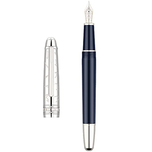 Moonman P135 Blue Resin Fountain Pen Small Extra Fine Nib, Beautiful Oracle Metal Pen Cap Pearl Top - Image 4