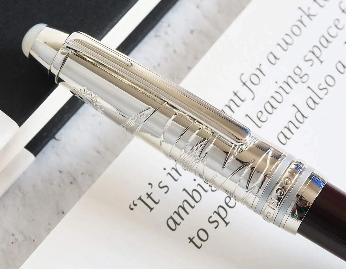 Moonman P135 Red Resin Fountain Pen Small Bent Nib, Beautiful Desert Eagle Metal Pen Cap Pearl Top - Image 3