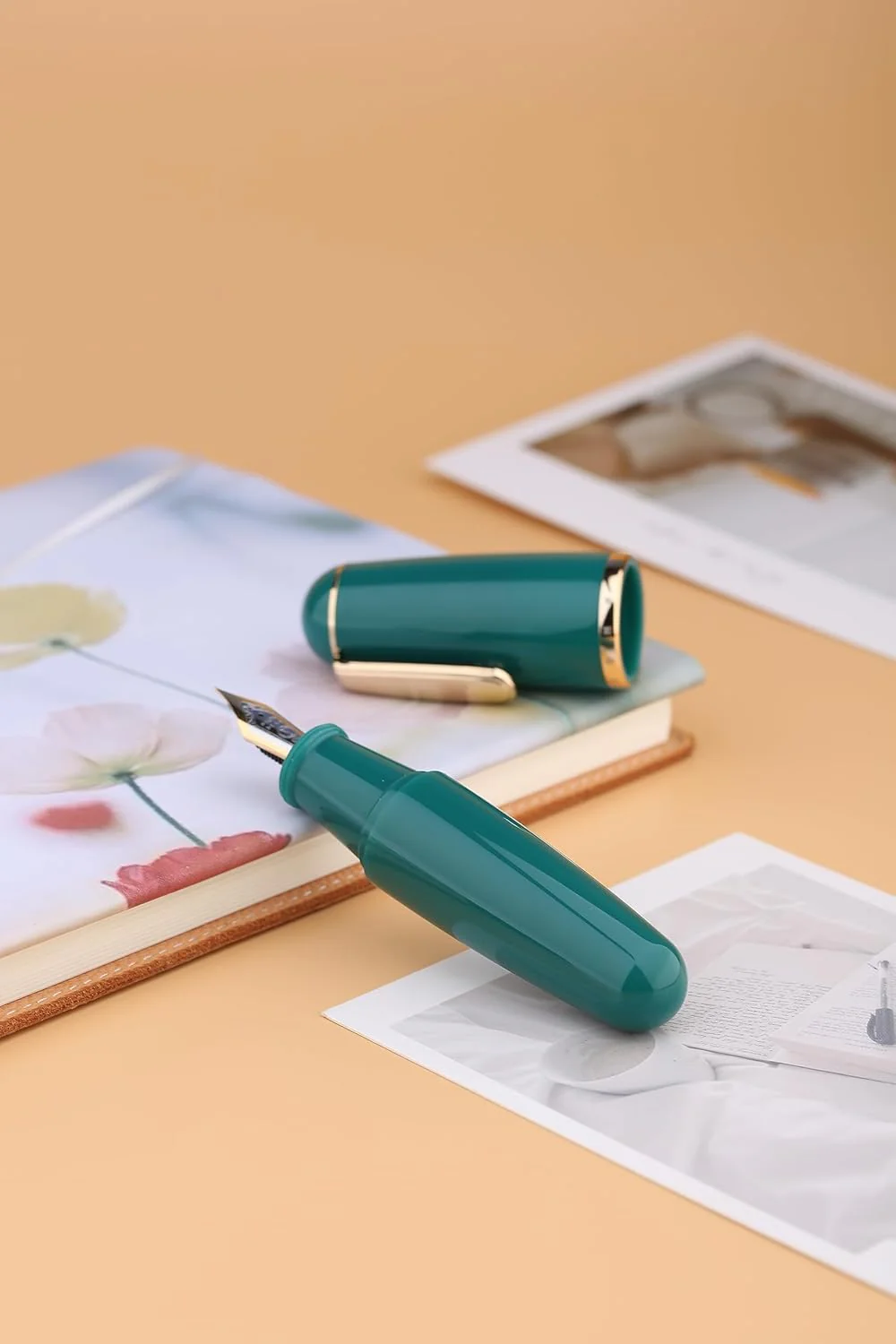Moonman Q1 Mini Eyedropper Extra Fine Fountain Pen, Pine Blossom Green Resin Short Pocket Pen,Large Capacity Writing Pen Case Set - Image 2