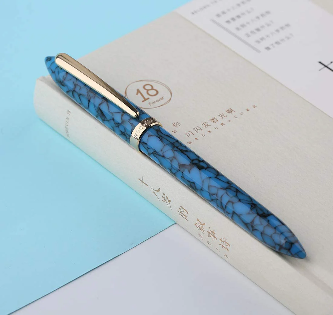 Moonman S1 Acrylic Celluloid Fountain Pen Fine Nib with Ink Refills Converter Gift Pen Set - Blue - Image 4