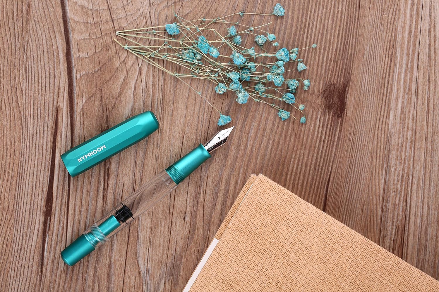 Moonman T1 Piston 0.6 MM Fountain Pen Fine, Blue Aluminium Transparent Acrylic Large Ink Capacity Writing Pen Box Set - Image 2