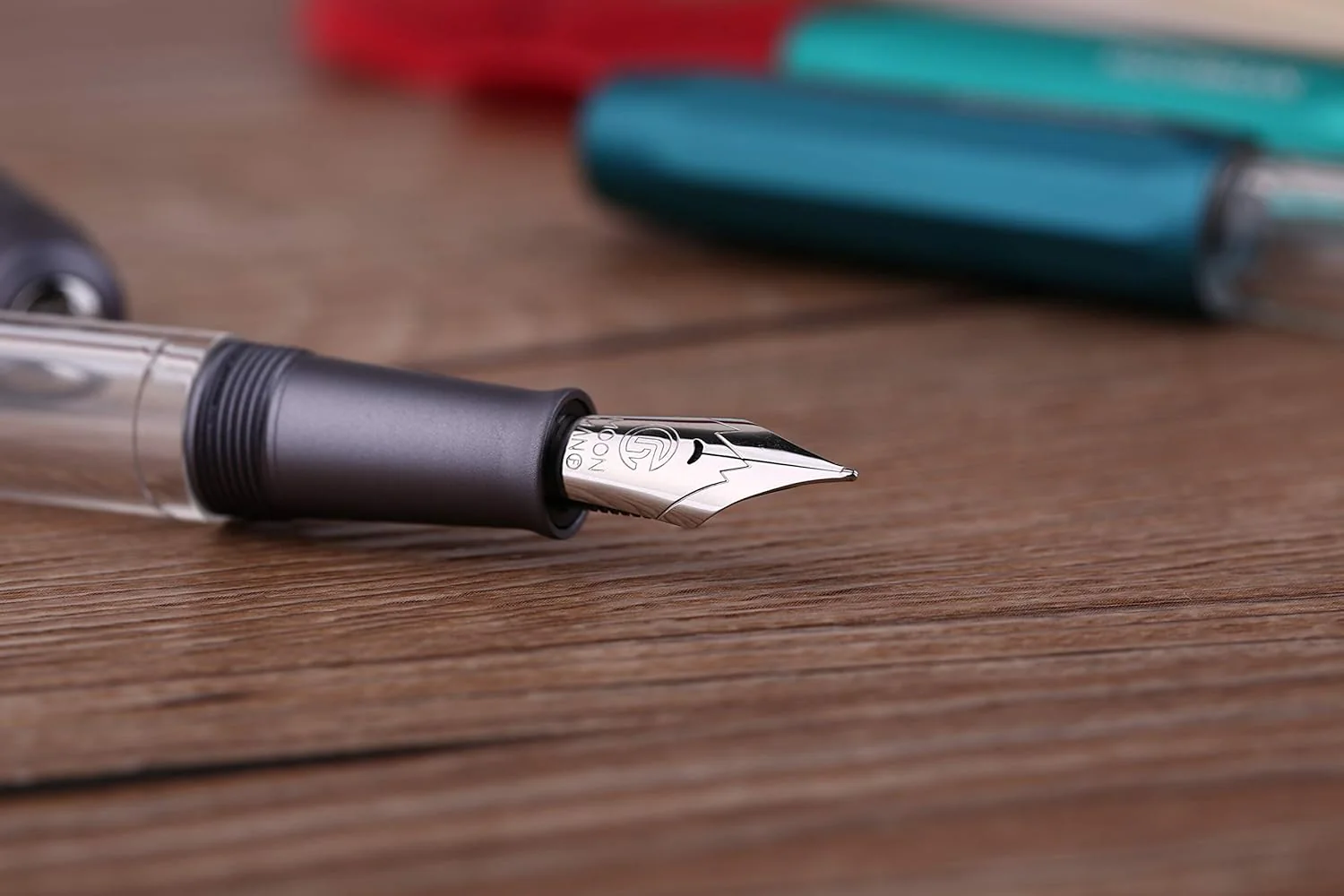 Moonman T1 Piston Fountain Pen 0.6 mm Fine Nib, Gray Aluminium Transparent Acrylic Large Ink Capacity Writing Pen Box - Image 2