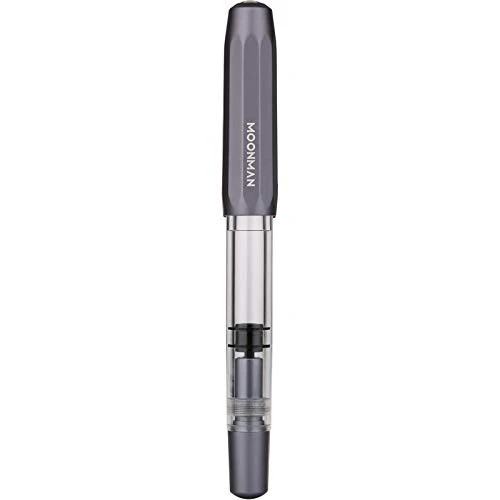 Moonman T1 Piston Fountain Pen 0.6 mm Fine Nib, Gray Aluminium Transparent Acrylic Large Ink Capacity Writing Pen Box - Image 3
