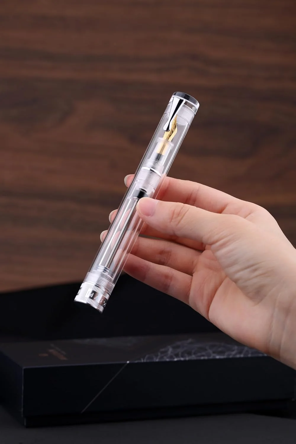 Moonman V1 Vacuum Filling Fountain Pen Extra Fine Nib, Transparent Acrylic Demonstration Writing Gift Pen with Box (Silver Clip) - Image 4