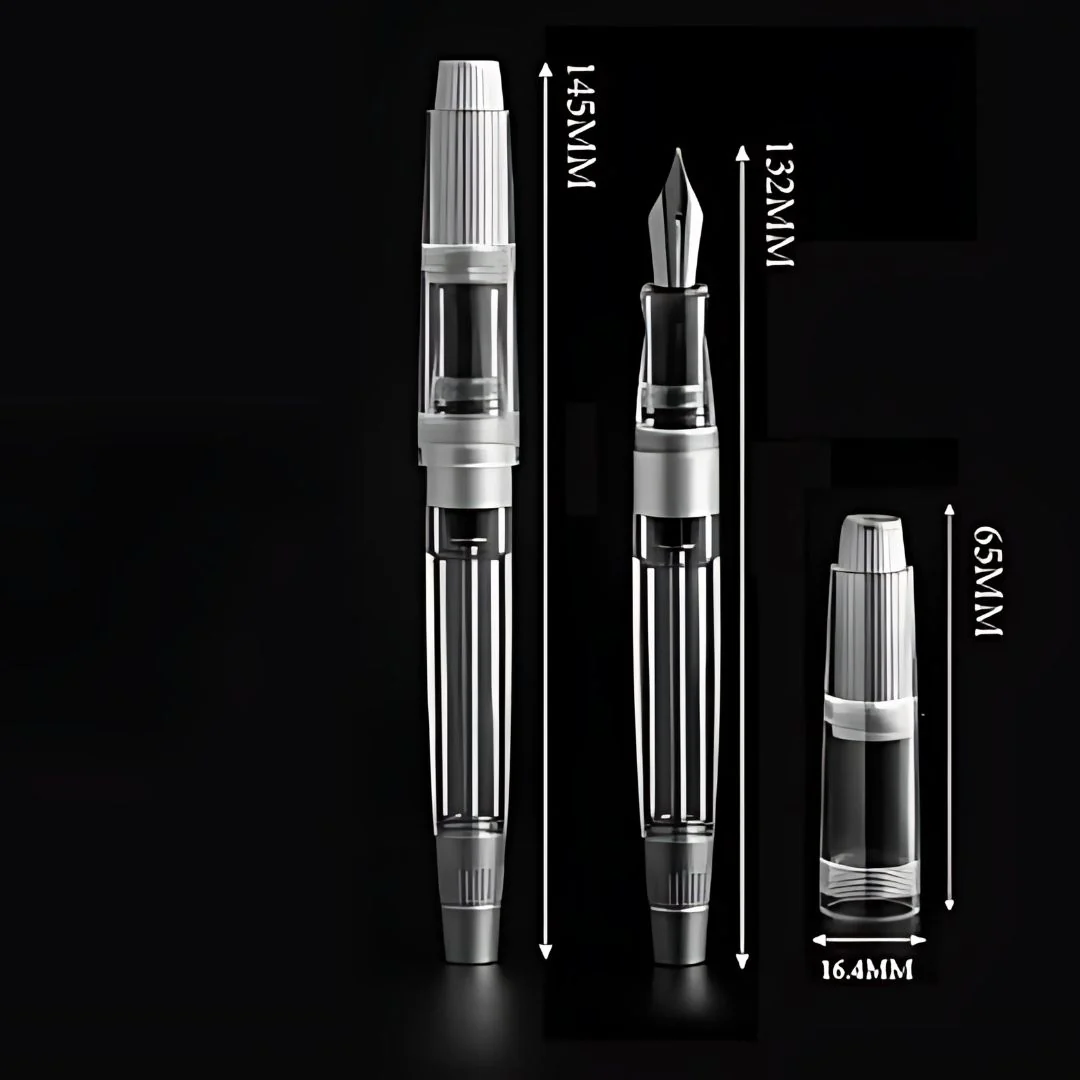 Natami Super Warship Fountain Pen – Fine Nib, Transparent Clear Body, Vacuum Filling System (Black Storms Design) - Image 8