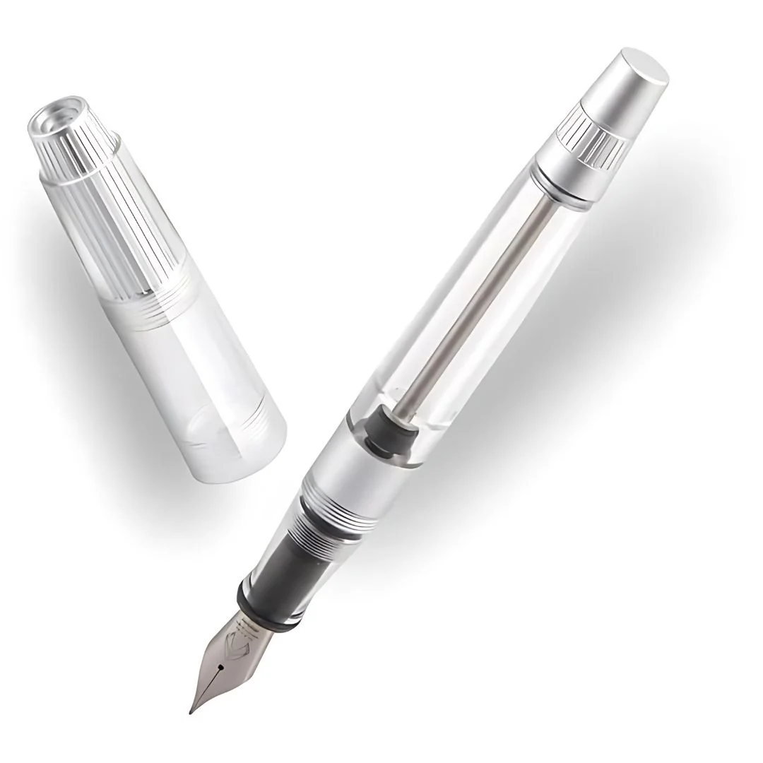 Natami Super Warship Fountain Pen – Fine Nib, Transparent Clear Body, Vacuum Filling System (White Storms Design) - Image 2