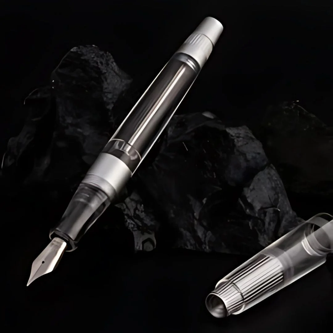 Natami Super Warship Fountain Pen – Fine Nib, Transparent Clear Body, Vacuum Filling System (White Storms Design) - Image 3