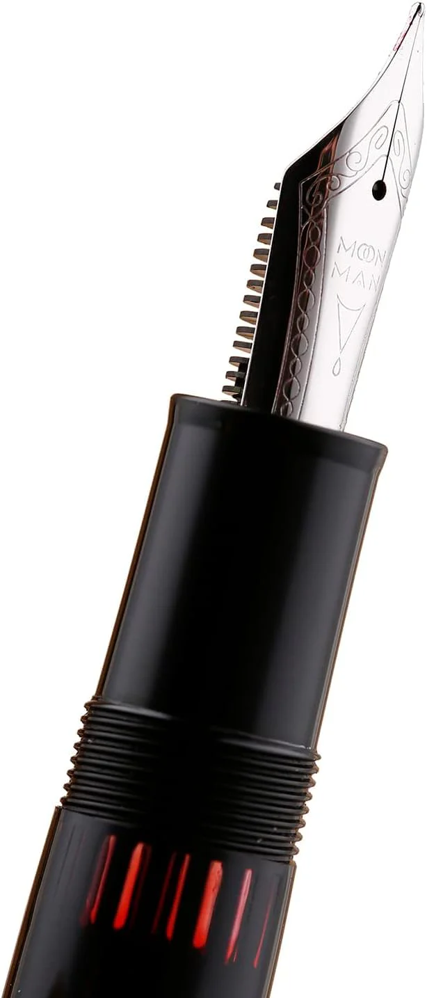 Moonman P136 Piston Fountain Pen –  Black Resin Body with Silver Clip, Extra Fine, Fine, Medium, Broad Nib Options, Comes with Gift Box - Image 4