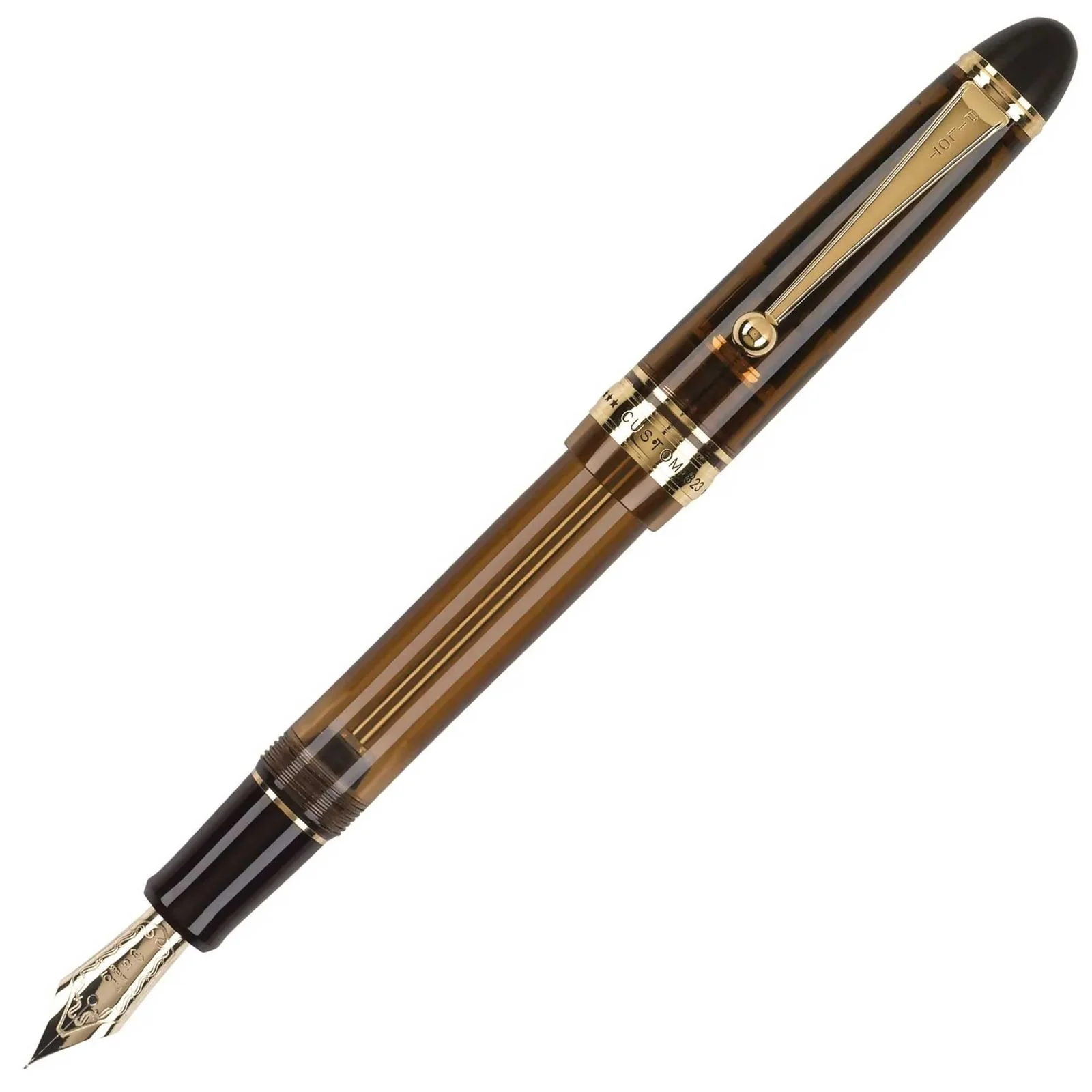 Pilot Custom 823 Fountain Pen - Amber Brown with 14K Gold Medium Nib - Image 3
