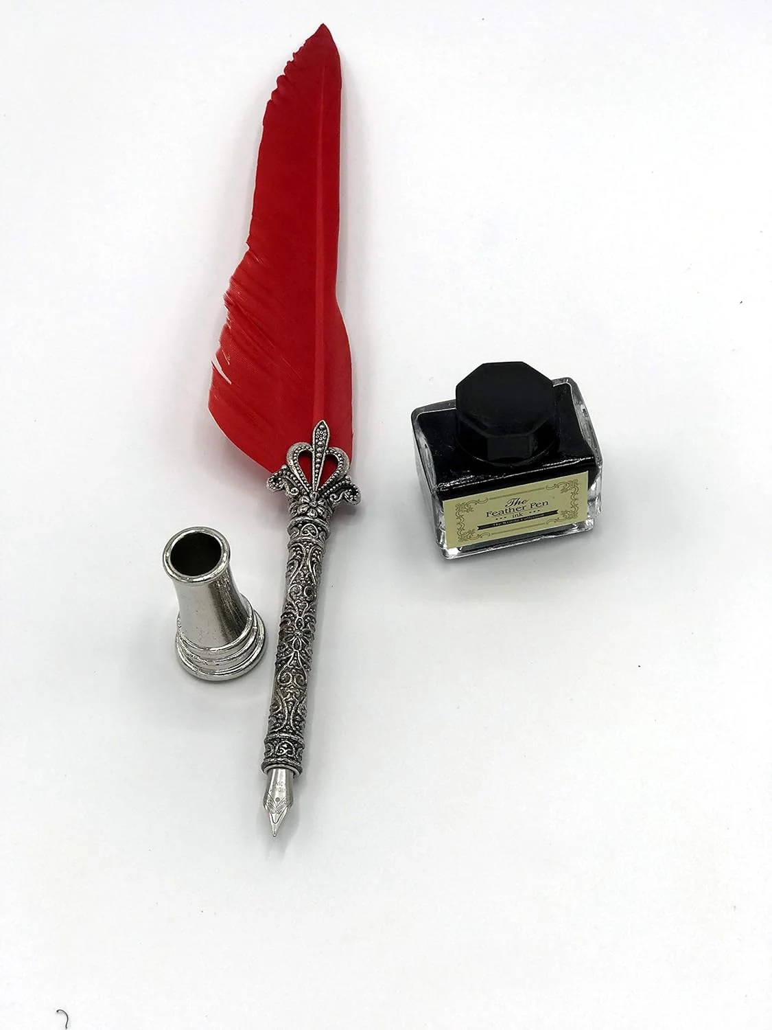 Quill Feather Pen Calligraphy Set – Antique Dip Quill Fountain Pen with 5 Replacement Nibs, 15ml Ink Bottle, Pen Holder & Writing Accessories – Vintage Stationery Gift Box (Grey / Red / Violet / Light Green / Blue) - Image 8