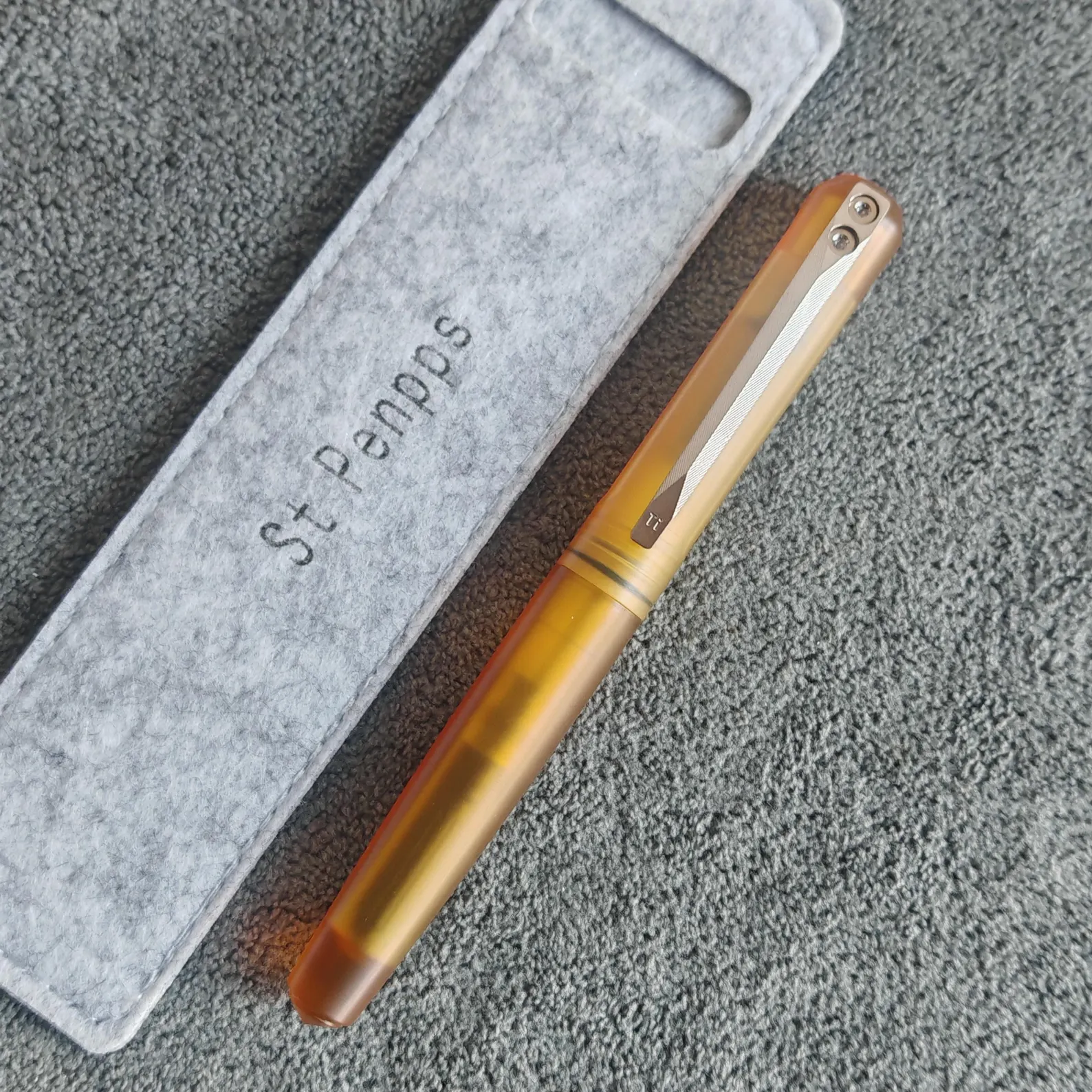 Ultem PEI Fountain Pen with Titanium Clip (TC4) – Fine Nib, Transparent Amber Body, Lightweight Premium Writing Pen - Image 2