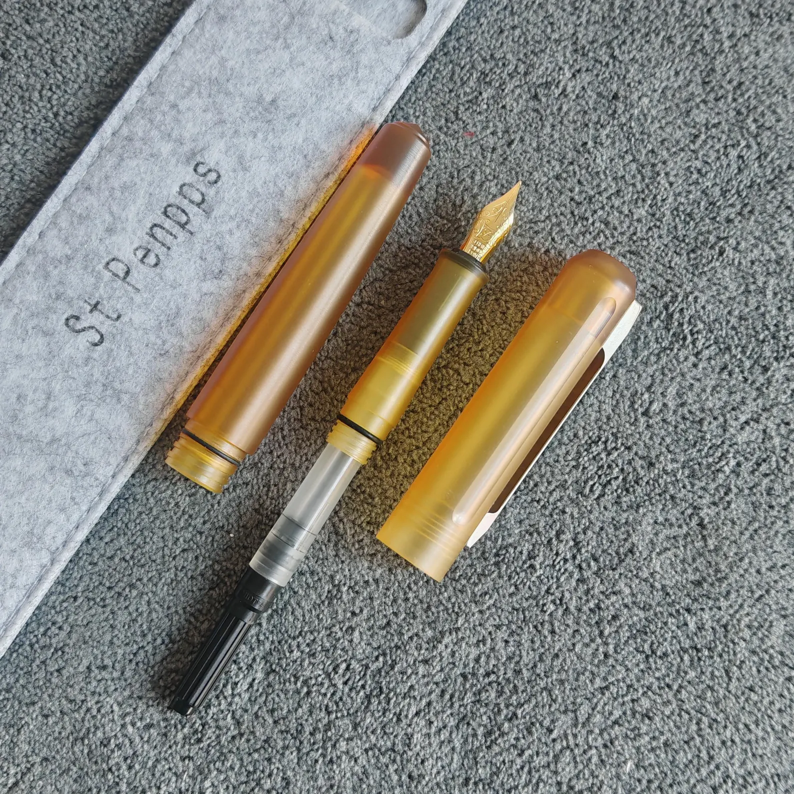 Ultem PEI Fountain Pen with Titanium Clip (TC4) – Fine Nib, Transparent Amber Body, Lightweight Premium Writing Pen - Image 3