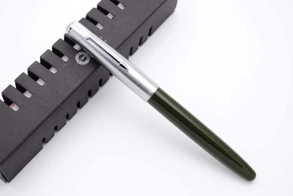 Wing Sung 601 Steel Cap Vacumatic Fountain Pen – Parrot Green with Ink Window, Fine Nib, Box Included - Image 5