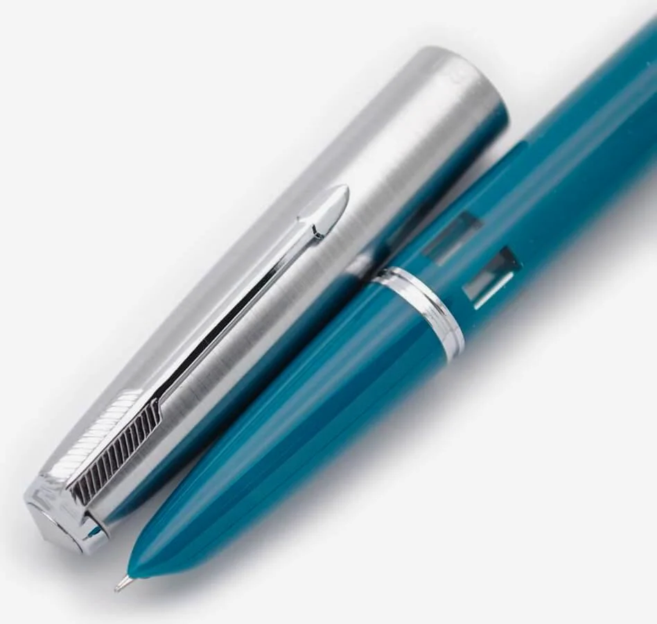 Wing Sung 601 Steel Cap Vacumatic Fountain Pen with Ink Window, Extra Fine Nib (Blue-Green) - Image 2