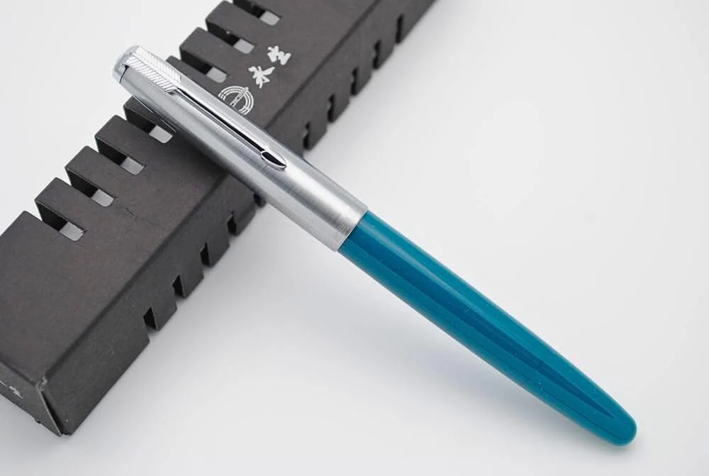 Wing Sung 601 Steel Cap Vacumatic Fountain Pen with Ink Window, Extra Fine Nib (Blue-Green) - Image 4