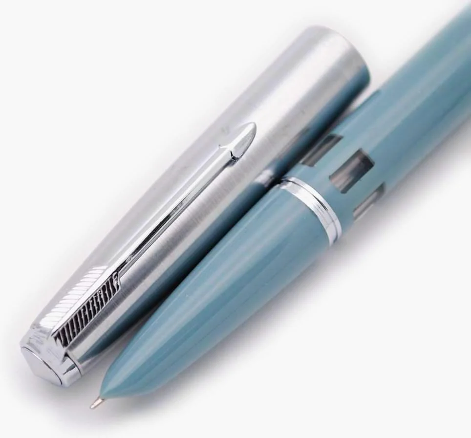 Wing Sung 601 Steel Cap Vacumatic Fountain Pen with Ink Window, Extra Fine Nib (Lake Blue) - Image 2