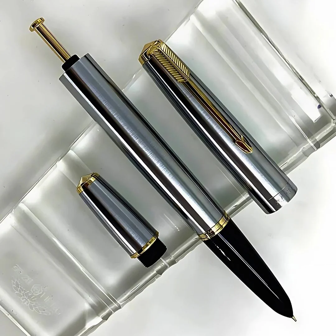 Wing Sung 601 Steel Fountain Pen – 0.5mm Fine Nib, Vacumatic Filling System, Push Cap, Gold Clip – Includes Converter & Box (No Ink) - Image 6