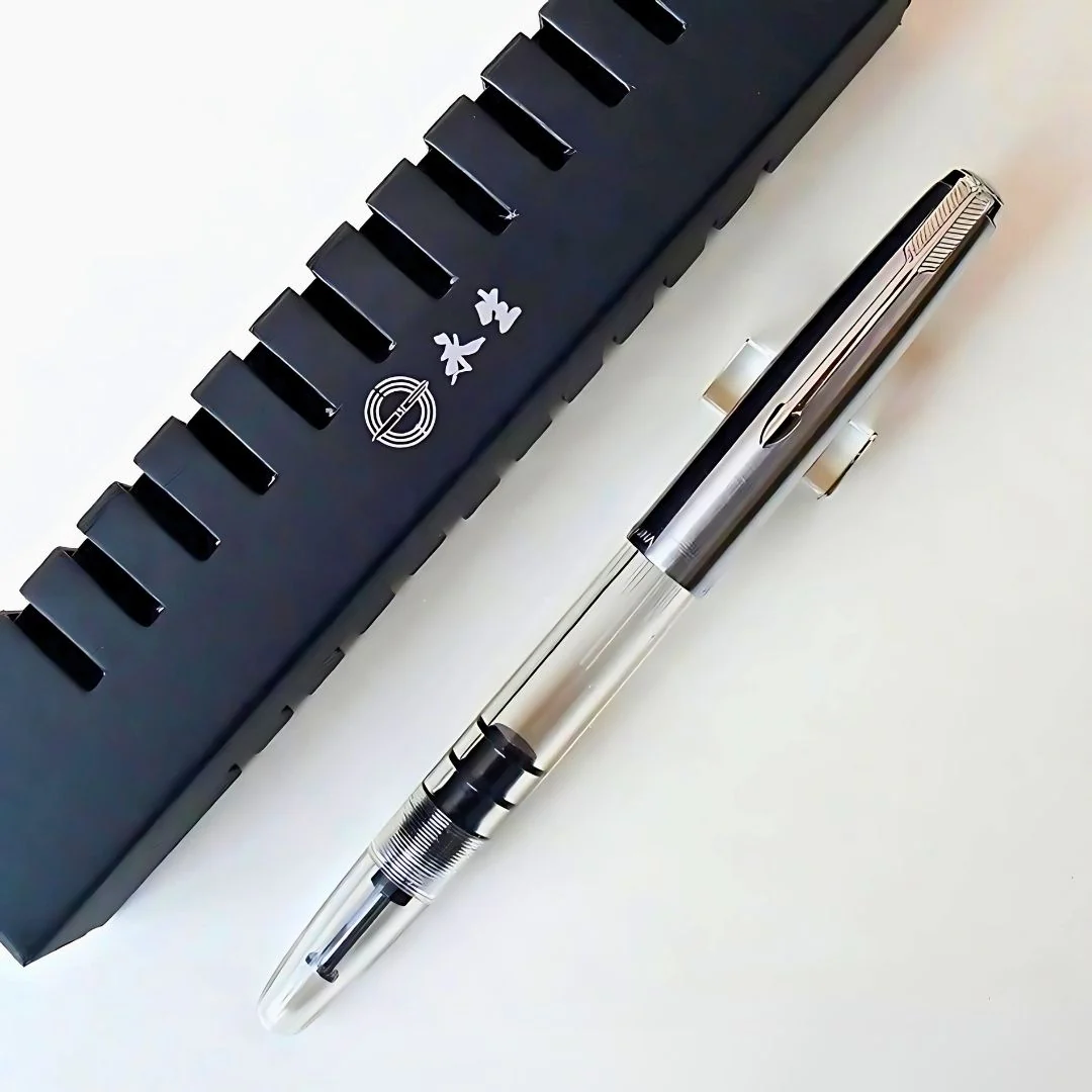 Wing Sung 601 Transparent Vacumatic Fountain Pen – 0.38mm Extra Fine Nib, Resin Body, Steel Cap, Push-Cap with Converter & Box (No Ink) - Image 3