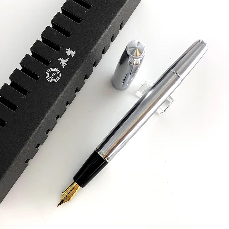Wing Sung 601A All-Steel Fountain Pen – Piston Filler, Smooth Writing Nib, Premium Silver Body with Silver & Gold Clip - Image 2