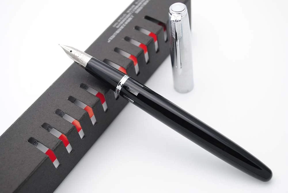 Wing Sung 601A Black Vacumatic Fountain Pen – Fine 0.5mm Nib, Resin Body with Steel Cap, Push-Type, Converter & Box (No Ink) - Image 4