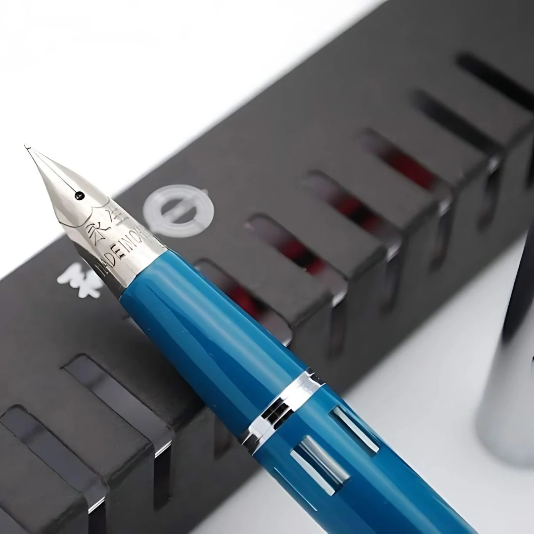 Wing Sung 601A Blue-Green Steel Cap Vacumatic Fountain Pen with Ink Window – 0.5mm Fine Nib, Resin Body, Push-Cap with Converter & Box (No Ink) - Image 4