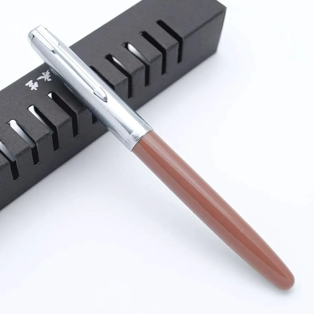 Wing Sung 601A Brown Steel Cap Vacumatic Fountain Pen with Ink Window – 0.5mm Fine Nib, Resin Body, Push-Cap with Converter & Box (No Ink) - Image 2