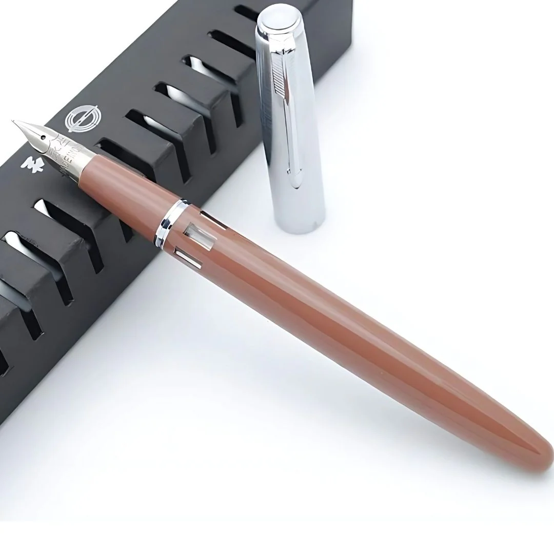 Wing Sung 601A Brown Steel Cap Vacumatic Fountain Pen with Ink Window – 0.5mm Fine Nib, Resin Body, Push-Cap with Converter & Box (No Ink) - Image 3