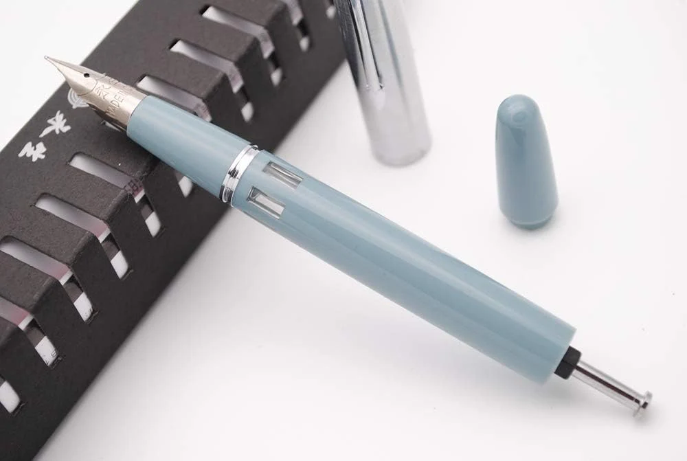 Wing Sung 601A Lake blue Vacumatic Fountain Pen – Fine 0.5mm Nib, Resin Body with Steel Cap, Push-Type, Converter & Box (No Ink) - Image 2
