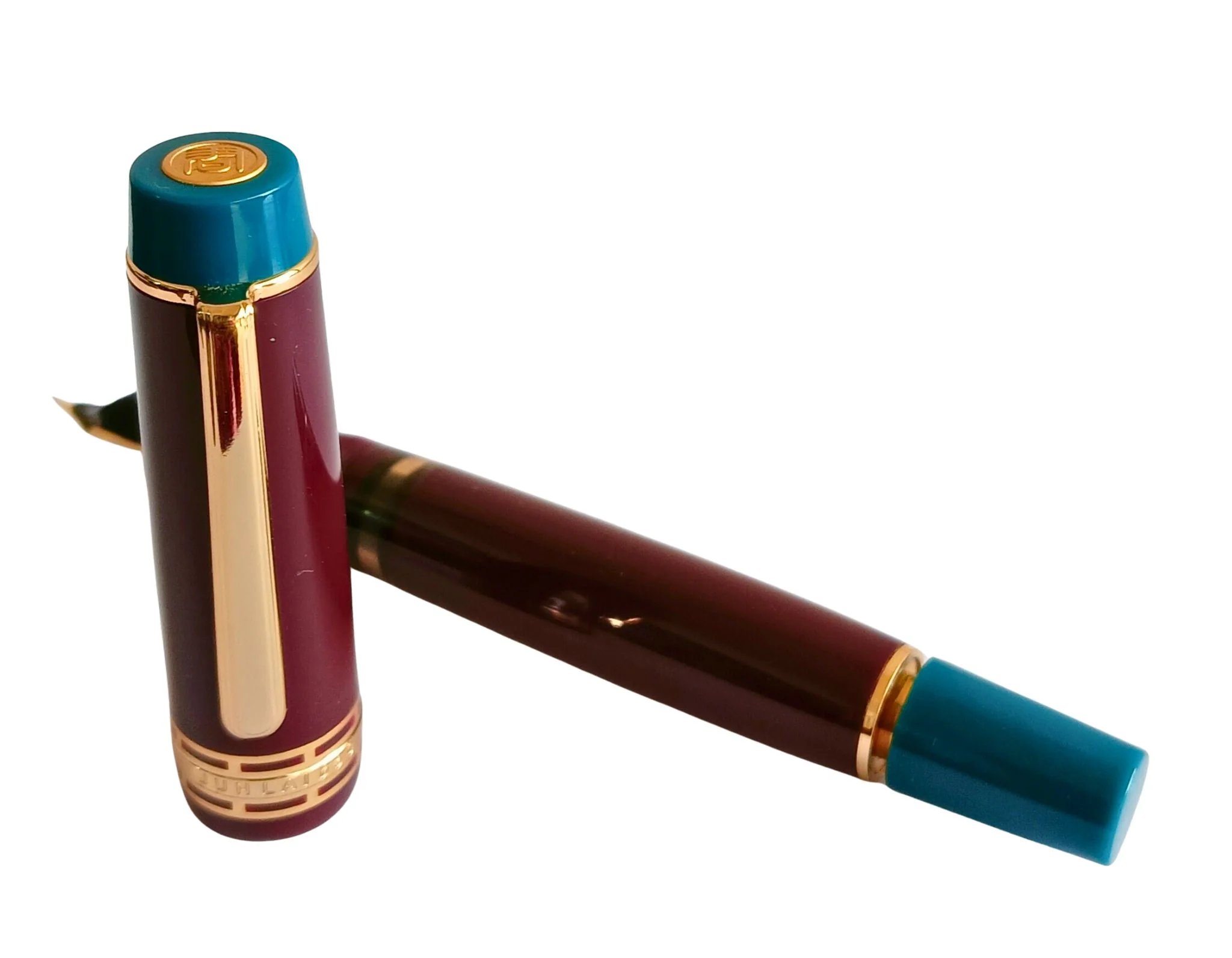 Wing Sung 630 Limited Edition Bespoke Fountain Pen - Maroon Body with Teal Ends, Open Ink Window, #8 Fine Nib - Piston Filler - Image 3