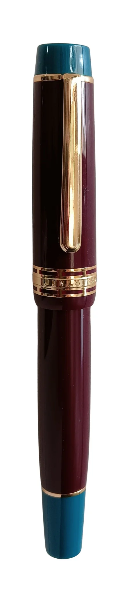 Wing Sung 630 Limited Edition Bespoke Fountain Pen - Maroon Body with Teal Ends, Open Ink Window, #8 Fine Nib - Piston Filler - Image 6