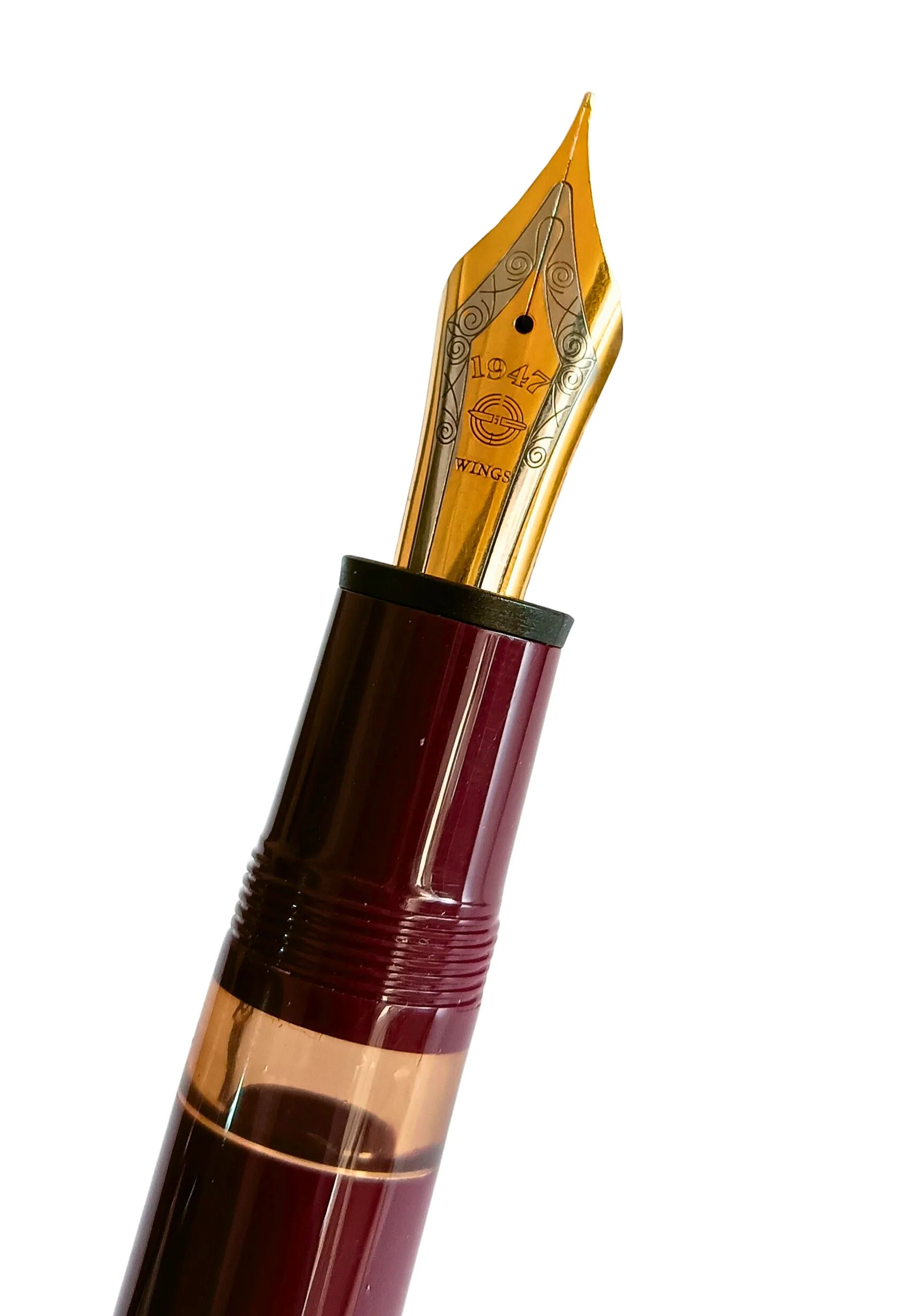 Wing Sung 630 Limited Edition Bespoke Fountain Pen - Maroon Body with Teal Ends, Open Ink Window, #8 Fine Nib - Piston Filler - Image 8