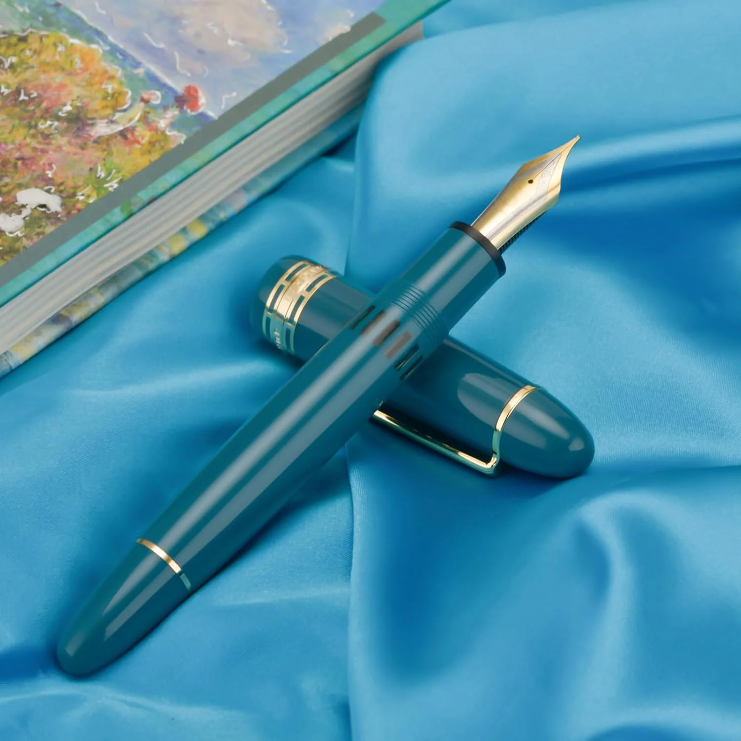 Wing Sung 630 Round Top Fountain Pen with Gold Clip, Fine Nib & Fence Window - Elegant Vintage-Style Writer - Image 3