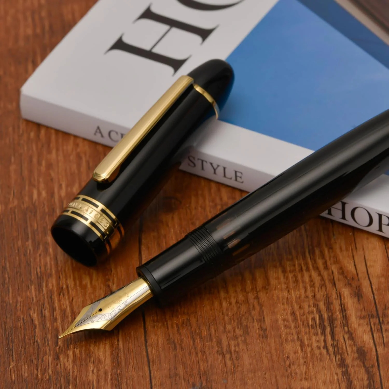 Wing Sung 630 Round Top Fountain Pen with Gold Clip, Fine Nib & Fence Window - Elegant Vintage-Style Writer - Image 4