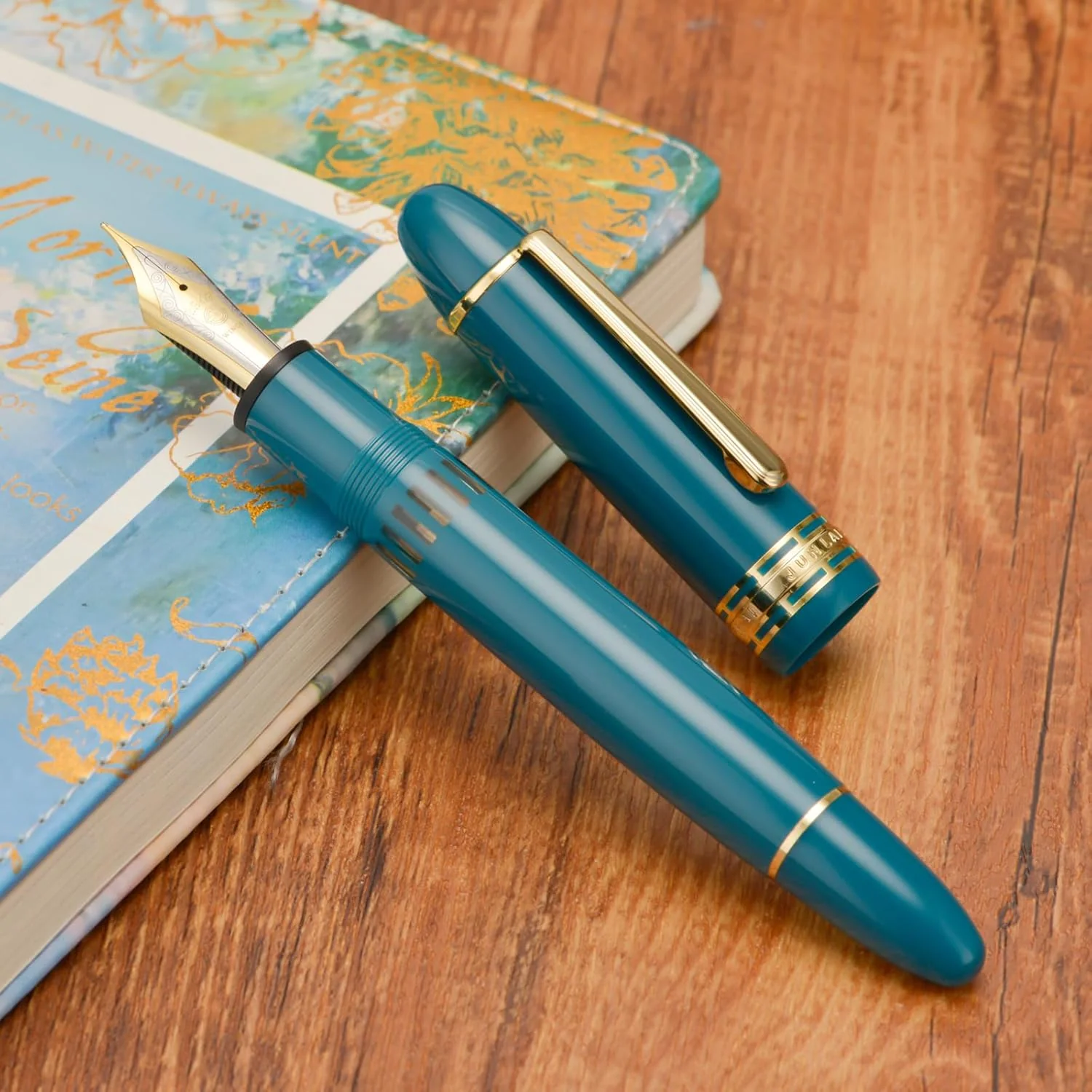 Wing Sung 630 Round Top Fountain Pen with Gold Clip, Fine Nib & Fence Window - Elegant Vintage-Style Writer - Image 6