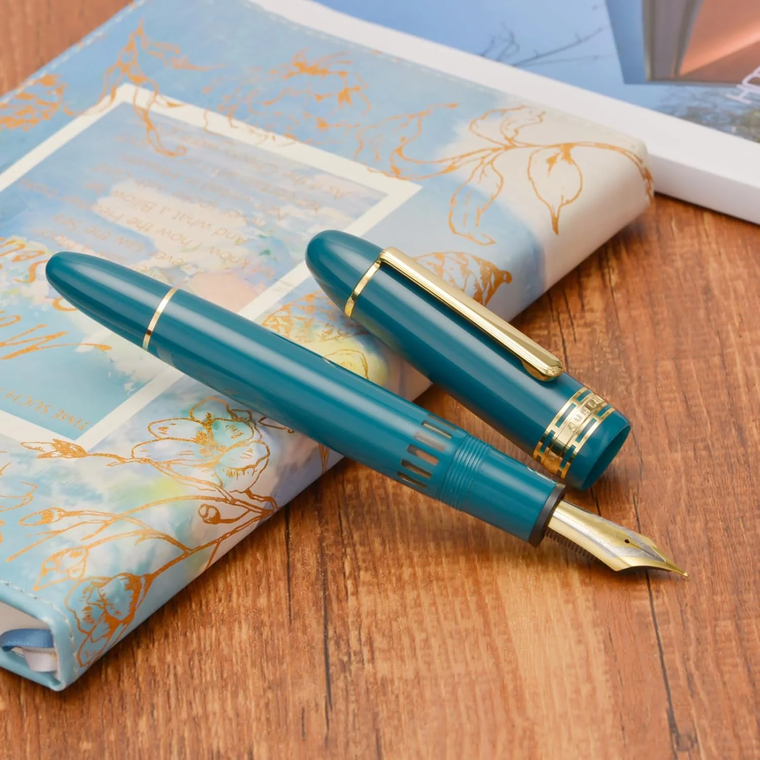 Wing Sung 630 Round Top Fountain Pen with Gold Clip, Fine Nib & Fence Window - Elegant Vintage-Style Writer - Image 7