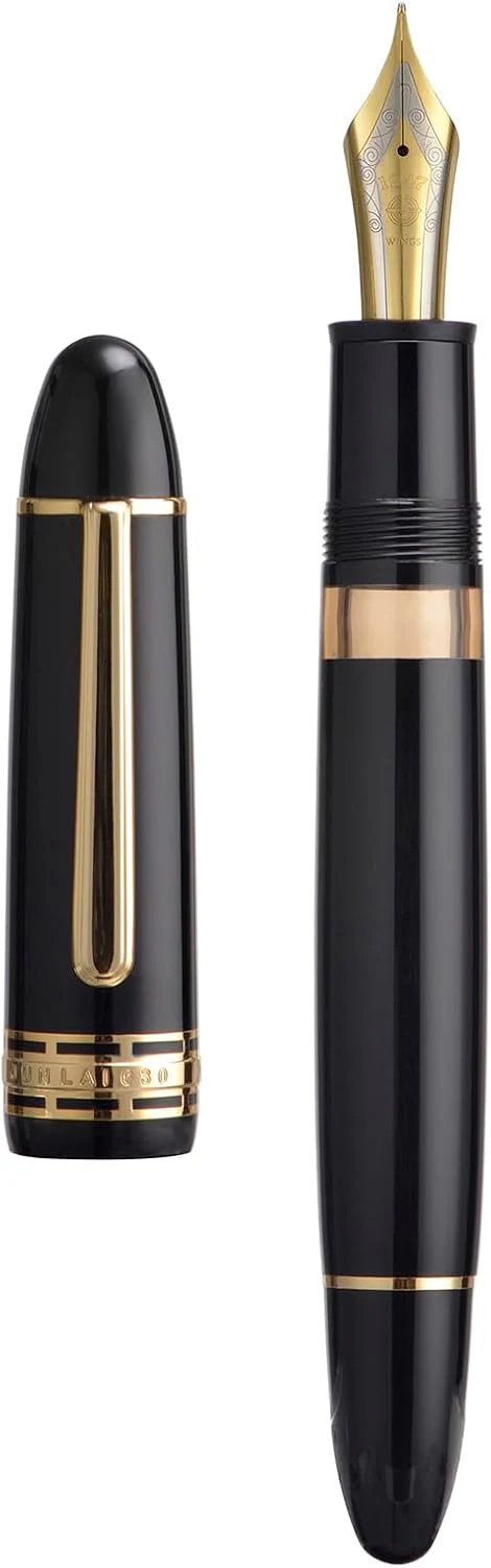 Wing Sung 630 Round Top Fountain Pen with Gold Clip, Fine Nib & Full Window - Elegant Vintage-Style Writer - Image 2