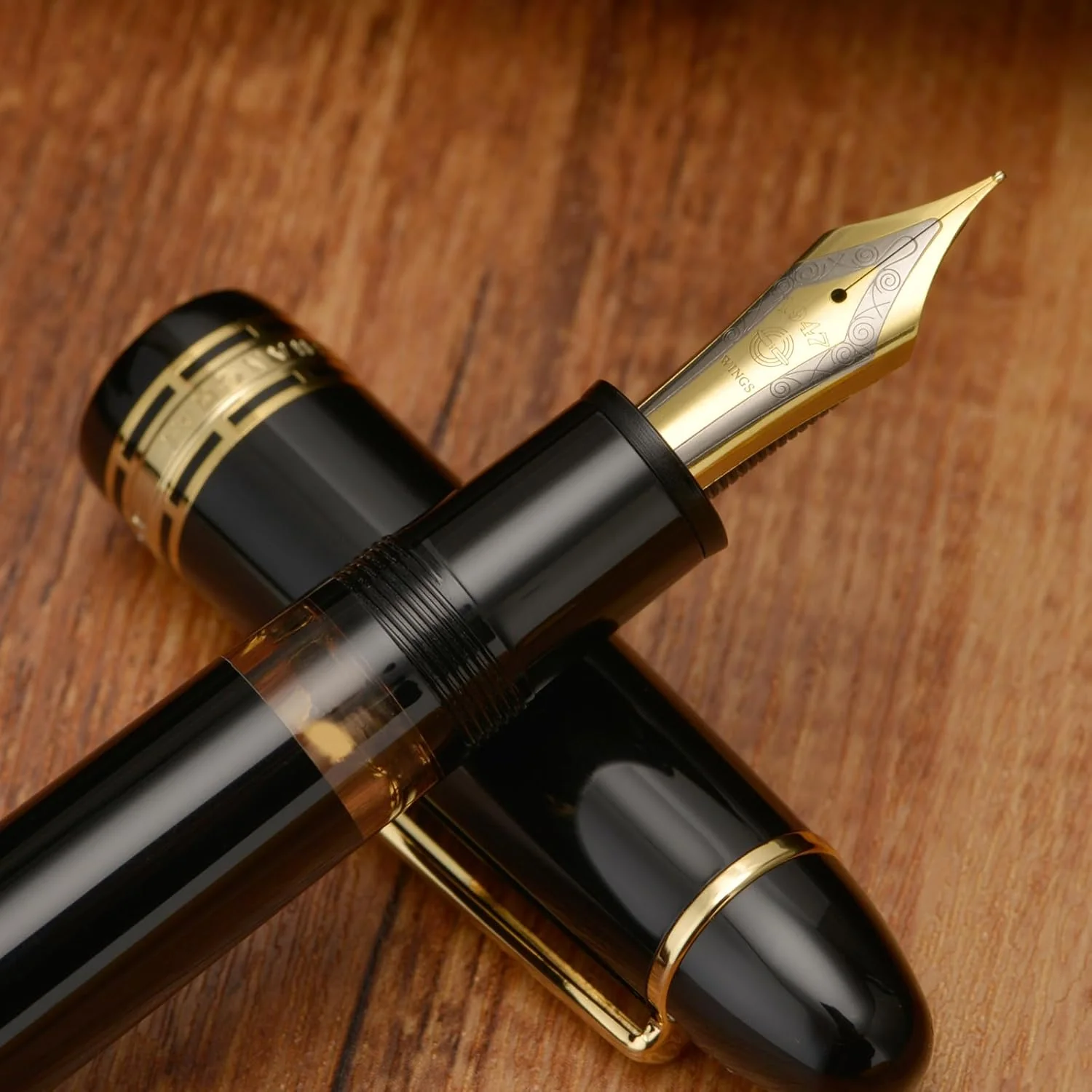 Wing Sung 630 Round Top Fountain Pen with Gold Clip, Fine Nib & Full Window - Elegant Vintage-Style Writer - Image 4