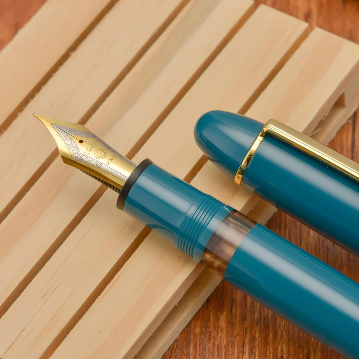 Wing Sung 630 Round Top Fountain Pen with Gold Clip, Fine Nib & Full Window - Elegant Vintage-Style Writer - Image 7