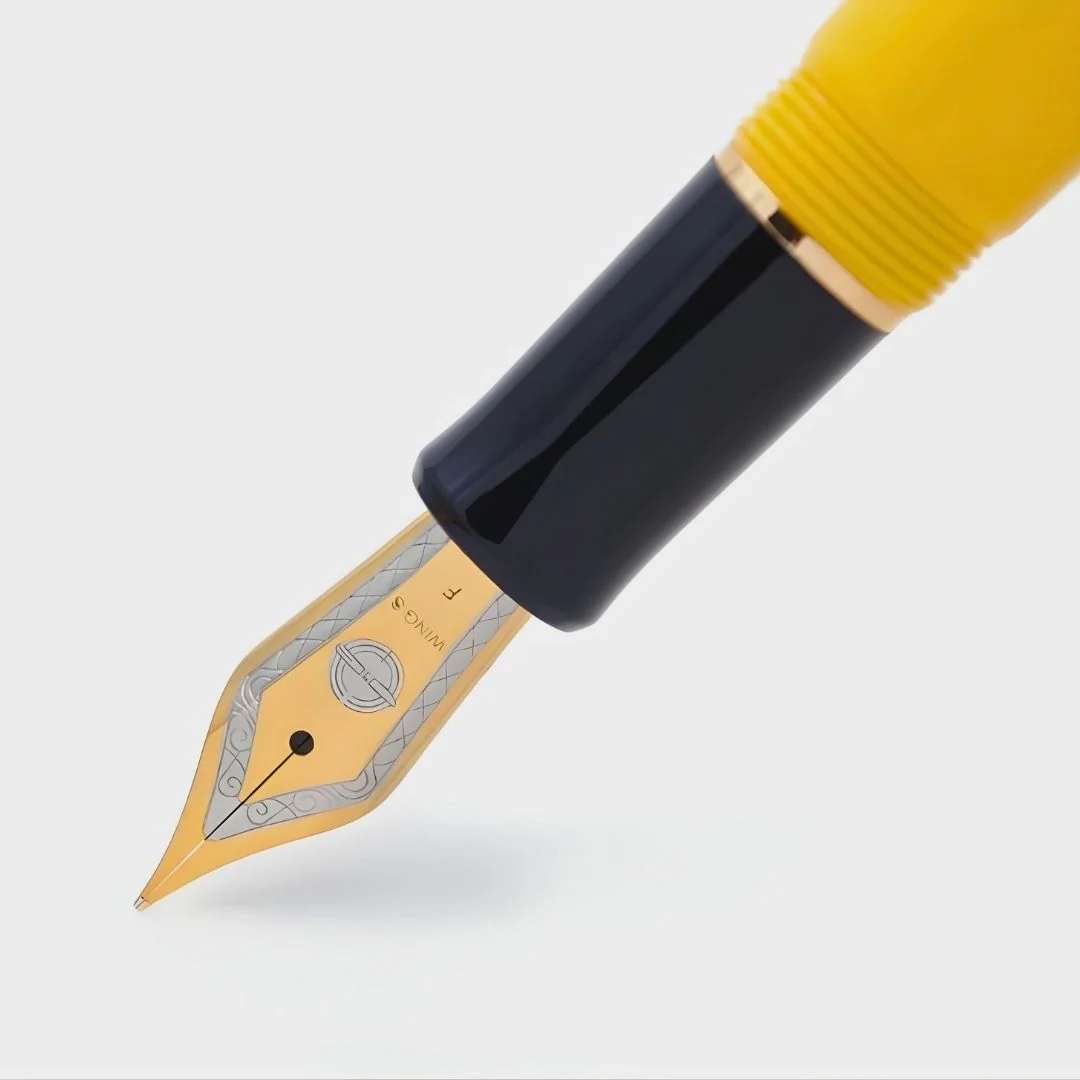 Wing Sung 670 Yellow Acetate Resin Fountain Pen – Fine & Medium Nib, Gold Clip, Screw-Type Converter - Image 2