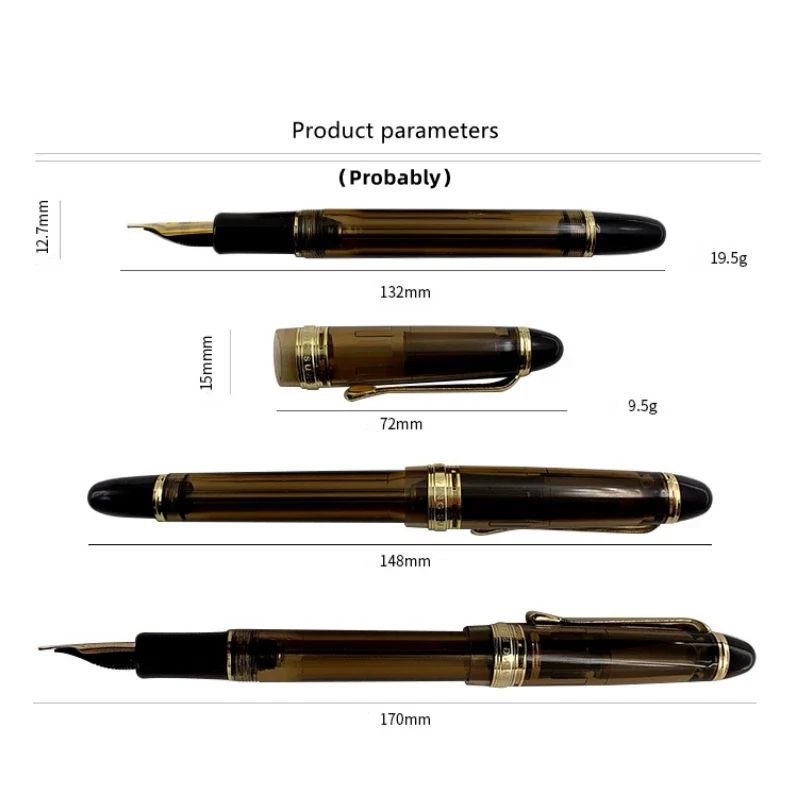 Wing Sung 699 Transparent Brown Vacuum Filler Fountain Pen – Smooth M Nib, Large Ink Capacity, Demonstrator Body, Gold Trim - Image 4