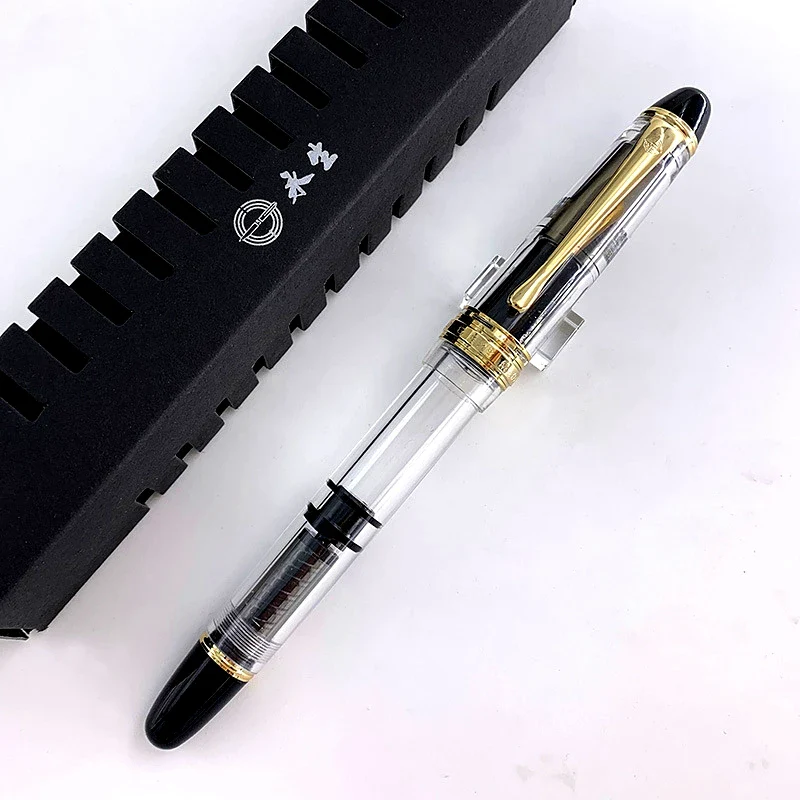 Wing Sung 699 Transparent Demonstrator Fountain Pen – Smooth M Nib, Piston Filler, Large Ink Capacity, Black & Gold Trim - Image 2