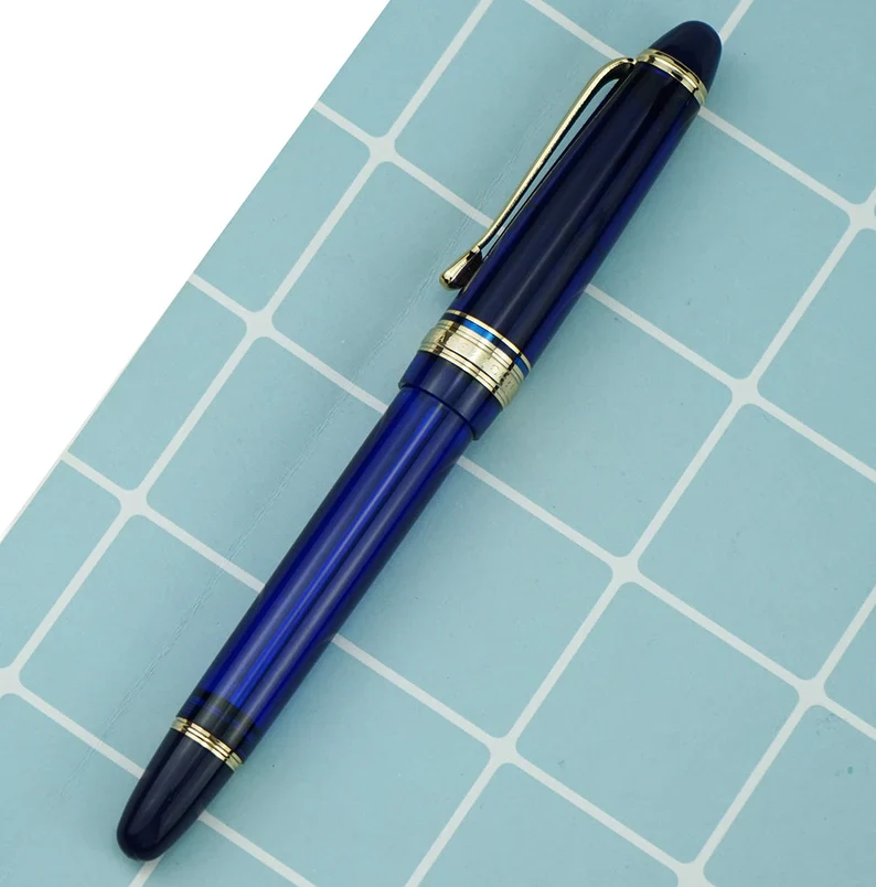 Wing Sung 699 Vacuum Filling Fountain Pen – Extra Fine Dual-Tone Nib, Translucent Blue Acrylic with Gold Clip - Image 4