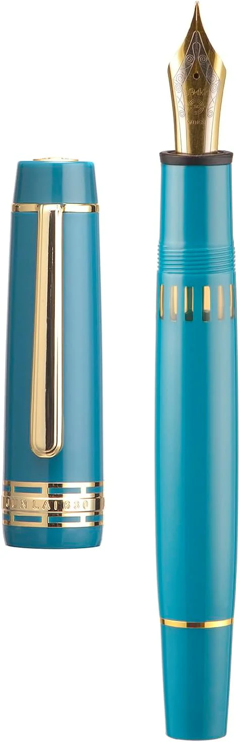 Wing Sung Junlai 630 Acrylic Fountain Pen – #8 Fine Nib, Piston Filling System, Flat Top Design, Blue-Green / Maroon / Piano Black (Fence Ink Tank, Gold Trim) - Image 3